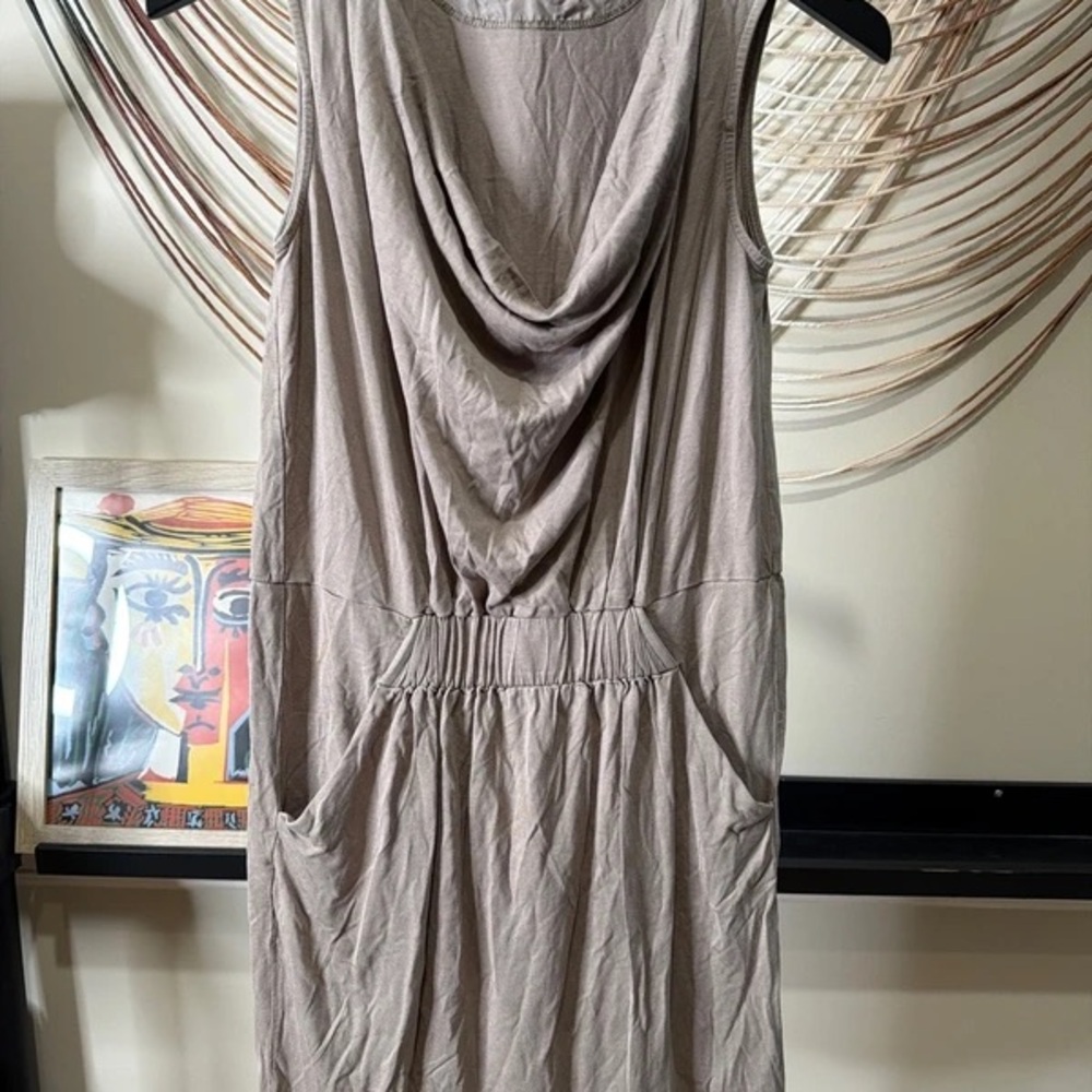 Banana Republic Sleeveless Draped-Neck Dress in Taupe